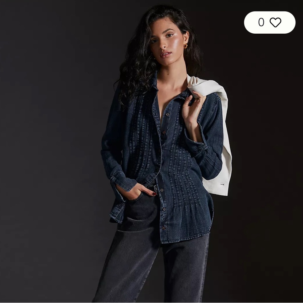 Pilcro by Anthropologie Black Button Up Twisted‎ Tux Shirt, Size XS